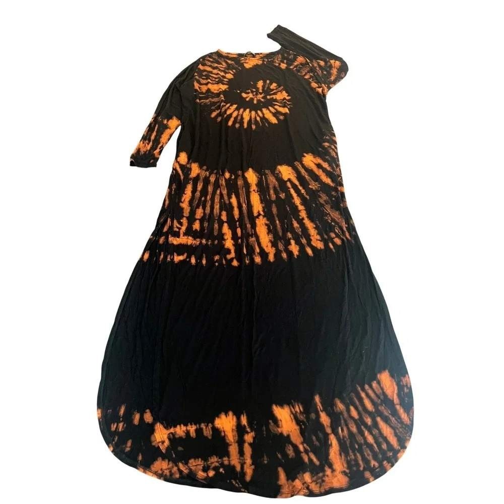 Fashion Nova Maxi Dress Womens Large Black Orange Tie Dye 1094 - Picture 3 of 12